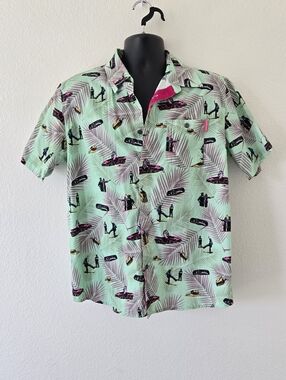 PARDY‎ TIME Mens Shirt Large  Hawaiian Novelty Funny Graphic  Illustrative Print